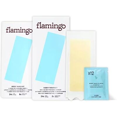 Flamingo Body Wax Kit Women's Waxing Kit with 48 Strips and 12 Post-Wax Cloths Flamingo Body Wax Kit Women's Waxing Kit with 48 Strips and 12 Post-Wax Cloths