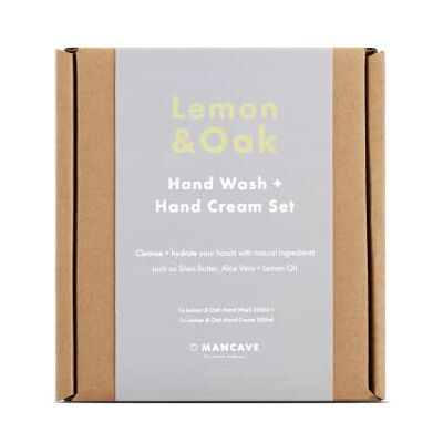 ManCave Lemon & Oak Hand Care Men's Giftset, Lemon & Oak Hand Wash with Anti-bacterial Properties 300ml and Lemon & Oak Hand Cream 300ml, Vegan, Natural Formulations, Made in England ManCave Lemon & Oak Hand Care Men's Giftset, Lemon & Oak Hand Wash with Anti-bacterial Properties 300ml and Lemon & Oak Hand Cream 300ml, Vegan, Natural Formulations, Made in England