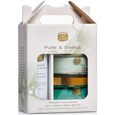 Brookstone Kedma Pure & Simple Kit Body Butter, Salt Scrub, Foaming Gel Hydration and Cleansing for Dry Skin 500g + 200g + 180g Brookstone Kedma Pure & Simple Kit Body Butter, Salt Scrub, Foaming Gel Hydration and Cleansing for Dry Skin 500g + 200g + 180g