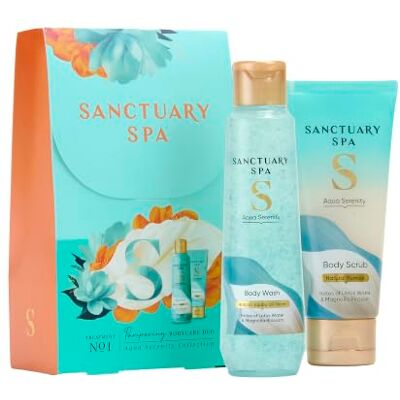 SANCTUARY Spa Aqua Serenity Bodycare Duo Gift Set for Women, Body Wash 150ml & Exfoliating Body Scrub 100ml, Lotus Water & Magnolia Blossom, Vegan Bath & Body Collection SANCTUARY Spa Aqua Serenity Bodycare Duo Gift Set for Women, Body Wash 150ml & Exfoliating Body Scrub 100ml, Lotus Water & Magnolia Blossom, Vegan Bath & Body Collection