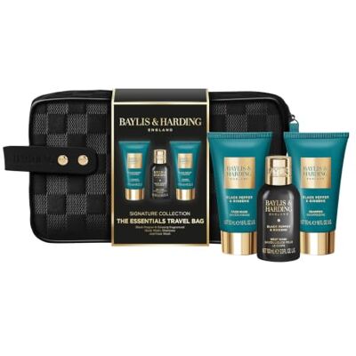 Baylis & Harding Mens The Essentials Travel Wash Bag Gift Set 1 Pack Black Pepper & Ginseng, Vegan Friendly Baylis & Harding Mens The Essentials Travel Wash Bag Gift Set 1 Pack Black Pepper & Ginseng, Vegan Friendly