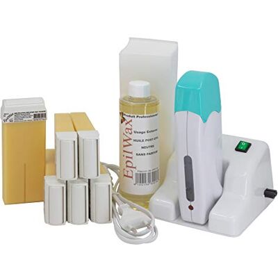 EpilWax Complete Hair Removal Waxing Kit with Modular Base Includes 6 Wax Roll-on Cartridges, Roll On Wax Heater, 100 Strips and Waxing Oil (White (Vanilla)) EpilWax Complete Hair Removal Waxing Kit with Modular Base Includes 6 Wax Roll-on Cartridges, Roll On Wax Heater, 100 Strips and Waxing Oil (White (Vanilla))