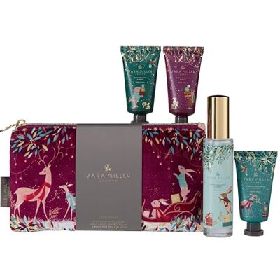 Sara Miller London Body Cream, Body Wash, Foot Cream 3x 30ml, Pillow Mist 45ml, Velvet Pouch, Moisturiser, Shea Butter, Travel Size, Vegan and Cruelty Free, Beauty Gift, Christmas Stocking Filler Sara Miller London Body Cream, Body Wash, Foot Cream 3x 30ml, Pillow Mist 45ml, Velvet Pouch, Moisturiser, Shea Butter, Travel Size, Vegan and Cruelty Free, Beauty Gift, Christmas Stocking Filler