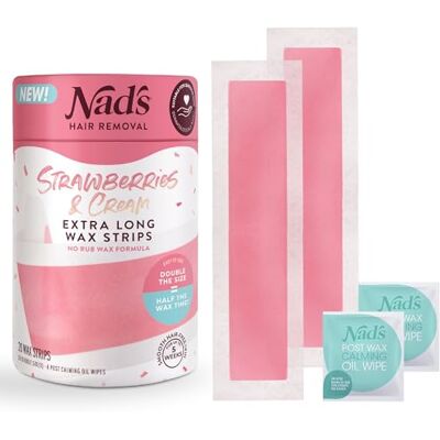 Nad's Extra Long Wax Strips, Large Body Hair Removal Kit, 20 Ct Faster hair removal, 4 calming oil wipes, covers larger areas in one go, fewer pulls, ready to use, no heating needed Nad's Extra Long Wax Strips, Large Body Hair Removal Kit, 20 Ct Faster hair removal, 4 calming oil wipes, covers larger areas in one go, fewer pulls, ready to use, no heating needed