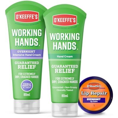 O'Keeffe's Working Hands Overnight 80ml, Working Hands 80ml & Lip Repair Overnight 7g (Triple Pack) O'Keeffe's Working Hands Overnight 80ml, Working Hands 80ml & Lip Repair Overnight 7g (Triple Pack)