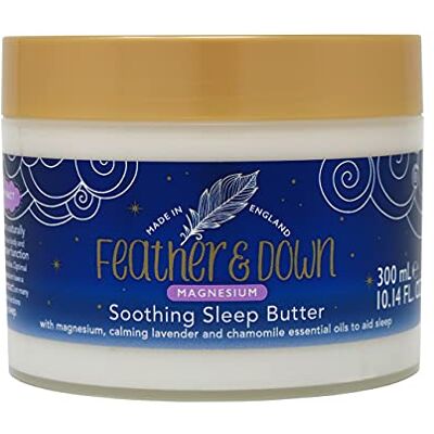 Feather & Down Magnesium Butter for Sleep Lavender & Chamomile Soothing Body Butter (300ml) to support relaxation in your self care routine. Feather & Down Magnesium Butter for Sleep Lavender & Chamomile Soothing Body Butter (300ml) to support relaxation in your self care routine.