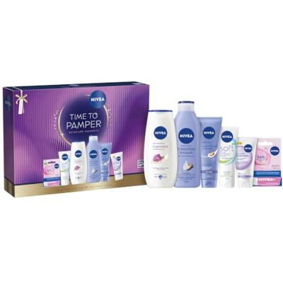 NIVEA TIME TO PAMPER Beauty Gift Set, 6-Piece Luxury Collection Premium Gifting & Beauty Kit with Shower Cream, Hand Cream, Lip Balm, Body Lotion, Moisturising Cream & Day Cream with SPF 15 NIVEA TIME TO PAMPER Beauty Gift Set, 6-Piece Luxury Collection Premium Gifting & Beauty Kit with Shower Cream, Hand Cream, Lip Balm, Body Lotion, Moisturising Cream & Day Cream with SPF 15