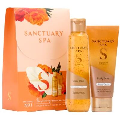 SANCTUARY Spa Signature Bodycare Duo Gift Set for Women, Body Wash 150ml & Exfoliating Body Scrub 100ml, Jasmine, Grapefruit & Vanilla Fragrance, Vegan Bath & Body Collection SANCTUARY Spa Signature Bodycare Duo Gift Set for Women, Body Wash 150ml & Exfoliating Body Scrub 100ml, Jasmine, Grapefruit & Vanilla Fragrance, Vegan Bath & Body Collection