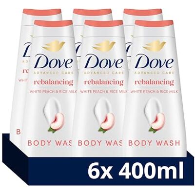 Dove Advanced Care Rebalancing Body Wash Body Cleanser shower gel with white peach & rice milk extracts for instantly lotion-soft skin 6x 400 ml Dove Advanced Care Rebalancing Body Wash Body Cleanser shower gel with white peach & rice milk extracts for instantly lotion-soft skin 6x 400 ml