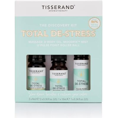 Tisserand Total De-Stress Discovery Kit Roller Ball, Body Oil & Mist Geranium, Orange, Nutmeg Blend, Aromatherapy Gift Set, 100% Natural Pure Essential Oils, Quality, Certified Vegan Tisserand Total De-Stress Discovery Kit Roller Ball, Body Oil & Mist Geranium, Orange, Nutmeg Blend, Aromatherapy Gift Set, 100% Natural Pure Essential Oils, Quality, Certified Vegan