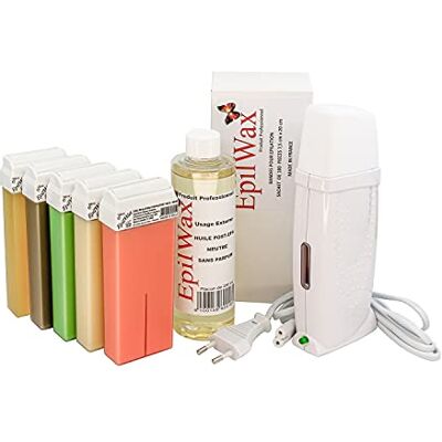 EpilWax Royal Depilatory Kit Complete with: Professional Wax Heater 5 Roll-On Wax 100 ml variegated, 100 Depilatory Strips, 1 Bottle of 250 ml After Wax Oil (Royal Series variegated 5) EpilWax Royal Depilatory Kit Complete with: Professional Wax Heater 5 Roll-On Wax 100 ml variegated, 100 Depilatory Strips, 1 Bottle of 250 ml After Wax Oil (Royal Series variegated 5)