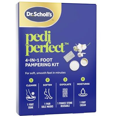 Dr. Scholl's Dr. Scholl’s Pedi Perfect 4-in-1 Pampering Kit The Ultimate At-Home Spa Pedicure Experience, Foot Soak, Exfoliating Mask, Moisturizing Cream, Pumice Stone Callus Remover, Soft Smooth Feet in Minutes Dr. Scholl's Dr. Scholl’s Pedi Perfect 4-in-1 Pampering Kit The Ultimate At-Home Spa Pedicure Experience, Foot Soak, Exfoliating Mask, Moisturizing Cream, Pumice Stone Callus Remover, Soft Smooth Feet in Minutes