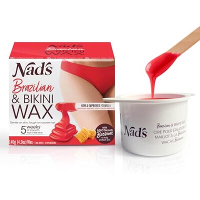 Nad's Brazilian & Bikini Wax Kit, Hard Wax for Coarse Hair, 140g Tough on coarse hair, at home waxing kit, calming oil wipes, wooden spatula, no strips needed, gentle on intimate areas Nad's Brazilian & Bikini Wax Kit, Hard Wax for Coarse Hair, 140g Tough on coarse hair, at home waxing kit, calming oil wipes, wooden spatula, no strips needed, gentle on intimate areas