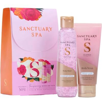 SANCTUARY Spa Lily & Rose Bodycare Duo Gift Set for Women, Body Wash 150ml & Exfoliating Body Scrub 100ml, White Lily, Damask Rose & Palmarosa Fragrance, Vegan Bath & Body Collection SANCTUARY Spa Lily & Rose Bodycare Duo Gift Set for Women, Body Wash 150ml & Exfoliating Body Scrub 100ml, White Lily, Damask Rose & Palmarosa Fragrance, Vegan Bath & Body Collection