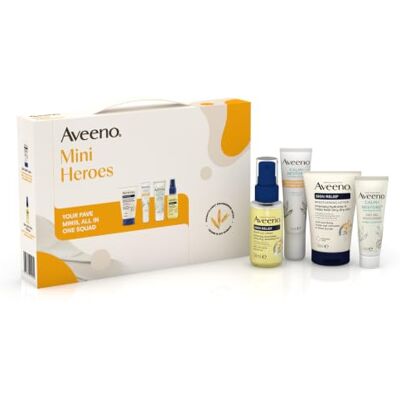 Aveeno Mini Heroes Skincare Gift Set for Sensitive Skin Oat Gel Moisturiser, SPF50 Lotion, Skin Relief Lotion & Body Oil, Hydration, Sun Protection, Travel-Friendly Minis Aveeno Mini Heroes Skincare Gift Set for Sensitive Skin Oat Gel Moisturiser, SPF50 Lotion, Skin Relief Lotion & Body Oil, Hydration, Sun Protection, Travel-Friendly Minis
