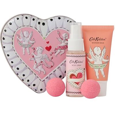 Cath Kidston Body Spray and Wonder Balm x 2 30ml, Bath Fizzers x 2 10g, in Heart Shaped Tin, Shea Butter, Scented with Essential Oils, Travel Size, Vegan and Cruelty Friendly, Beauty Gift for Her Cath Kidston Body Spray and Wonder Balm x 2 30ml, Bath Fizzers x 2 10g, in Heart Shaped Tin, Shea Butter, Scented with Essential Oils, Travel Size, Vegan and Cruelty Friendly, Beauty Gift for Her