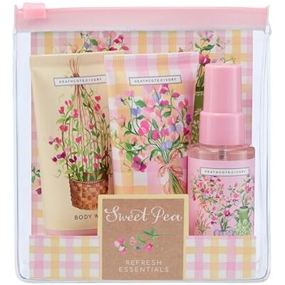 Heathcote & Ivory Body Wash, Cream and Spray 3x 50ml, Moisturiser, Sweet Pea Scent, Moisture Locking Glycerin, Vitamin B5, Travel Size, Vegan and Cruelty Friendly, Beauty Gift For Her Heathcote & Ivory Body Wash, Cream and Spray 3x 50ml, Moisturiser, Sweet Pea Scent, Moisture Locking Glycerin, Vitamin B5, Travel Size, Vegan and Cruelty Friendly, Beauty Gift For Her