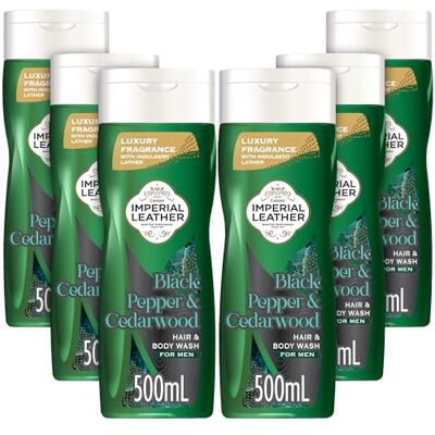 Imperial Leather Black Pepper & Cedarwood Restore 2 in 1 Body Wash Shower Gel Signature Oil Blend, Creamy Lather, Gentle Skin Care, Bulk Buy, Pack of 6x500ml Imperial Leather Black Pepper & Cedarwood Restore 2 in 1 Body Wash Shower Gel Signature Oil Blend, Creamy Lather, Gentle Skin Care, Bulk Buy, Pack of 6x500ml