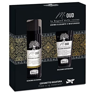 Helan M Oud Shaving Kit for Men with Shaving Foam 50 ml + Aftershave Balm with 20 ml Against Irritations Mens Shaving Gift Set with Mens Aftershave, Alcohol-free Made in Italy, Gifts for Men Helan M Oud Shaving Kit for Men with Shaving Foam 50 ml + Aftershave Balm with 20 ml Against Irritations Mens Shaving Gift Set with Mens Aftershave, Alcohol-free Made in Italy, Gifts for Men