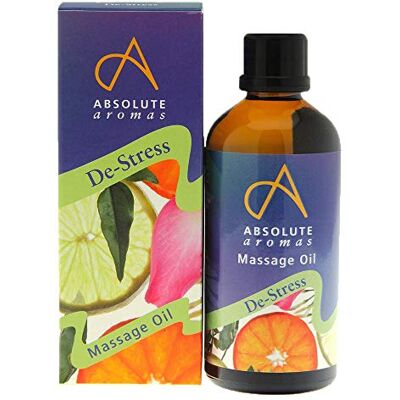 Absolute Aromas De-Stress Massage and Bath Oil 100ml Fusion Blend of Lavender, Frankincense, Sandalwood and Chamomile Essential Oils in Almond, Evening Primrose and Jojoba Base Oil Absolute Aromas De-Stress Massage and Bath Oil 100ml Fusion Blend of Lavender, Frankincense, Sandalwood and Chamomile Essential Oils in Almond, Evening Primrose and Jojoba Base Oil