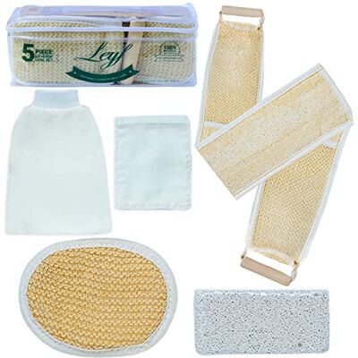 LEYF Loofah Sponges, Face and Body Exfoliating Glove, Back Scrubber, Pumice Stone, 5-in-1 Bath Exfoliating and Body Cleaning Set, 100% Natural and High Quality, Hammam Kese LEYF Loofah Sponges, Face and Body Exfoliating Glove, Back Scrubber, Pumice Stone, 5-in-1 Bath Exfoliating and Body Cleaning Set, 100% Natural and High Quality, Hammam Kese