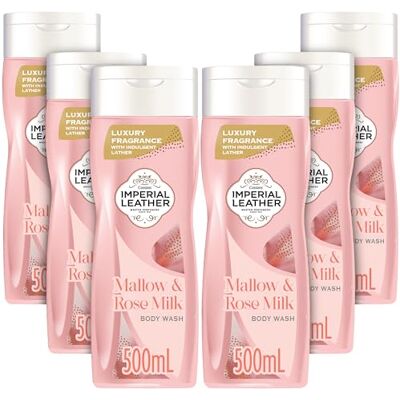 Imperial Leather Mallow & Rose Milk Pampering Body Wash Shower Gel, Signature Oil Blend, Creamy Lather, Gentle Skin Care, Bulk Buy, Pack of 6x500ml Imperial Leather Mallow & Rose Milk Pampering Body Wash Shower Gel, Signature Oil Blend, Creamy Lather, Gentle Skin Care, Bulk Buy, Pack of 6x500ml