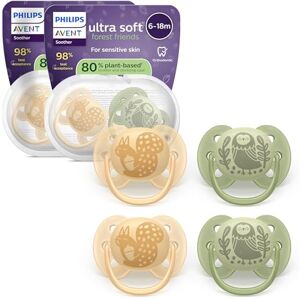 AVENT Philips Ultra Soft Soothers Orthodontic Design, for Babies 6-18 Months, Flexible Shield, Silicone Symmetrical Teat, BPA-Free, 2 Sterilizing Cases, 4 Pack, SCF091/52 AVENT Philips Ultra Soft Soothers Orthodontic Design, for Babies 6-18 Months, Flexible Shield, Silicone Symmetrical Teat, BPA-Free, 2 Sterilizing Cases, 4 Pack, SCF091/52