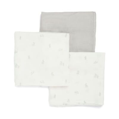 Mamas & Papas 3 Pack Large Cotton Muslin Squares, Bunny Mamas & Papas 3 Pack Large Cotton Muslin Squares, Bunny