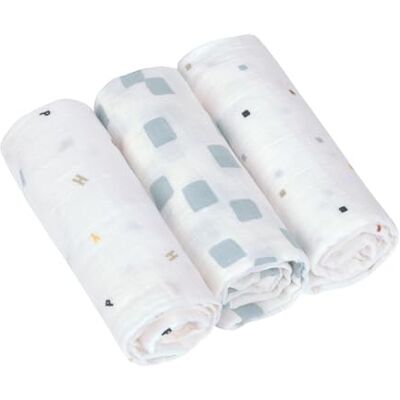 Lässig Set of 3 Cotton Muslin Bibs 85 x 85 cm/Swaddle & Burp Blanket L Happy Fruits Blue Lässig Set of 3 Cotton Muslin Bibs 85 x 85 cm/Swaddle & Burp Blanket L Happy Fruits Blue