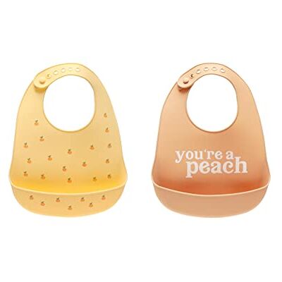 Pearhead Silicone Bib Set of 2, One Baby Girl You're a Peach Bib, One Yellow Peach Bib, Earth Tone Baby Bib Set, Baby Feeding Accessory for New Parents and Expecting Parents, 2 Baby Bibs Pearhead Silicone Bib Set of 2, One Baby Girl You're a Peach Bib, One Yellow Peach Bib, Earth Tone Baby Bib Set, Baby Feeding Accessory for New Parents and Expecting Parents, 2 Baby Bibs