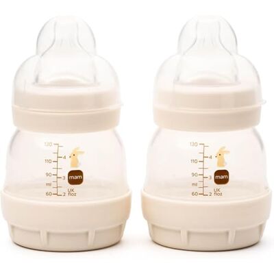 MAM Easy Start Anti-Colic Baby Bottles 2 Pack (2 x 130ml) Self-Sterlising Baby Milk Bottle Slow Flow Teat Size 1 Newborn Essentials Unisex (Various Designs) MAM Easy Start Anti-Colic Baby Bottles 2 Pack (2 x 130ml) Self-Sterlising Baby Milk Bottle Slow Flow Teat Size 1 Newborn Essentials Unisex (Various Designs)