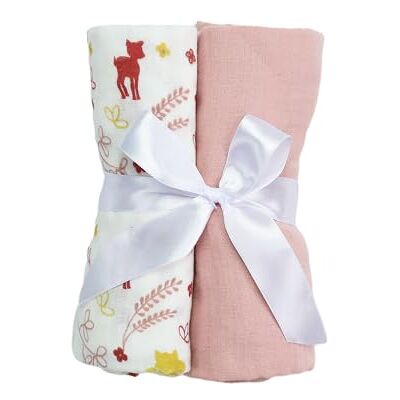 Trois Kilos Sept Set of 2 Baby Swaddles Multi-Use 100% Cotton Muslin Pink and Forest Design 70 x 70 cm Trois Kilos Sept Set of 2 Baby Swaddles Multi-Use 100% Cotton Muslin Pink and Forest Design 70 x 70 cm
