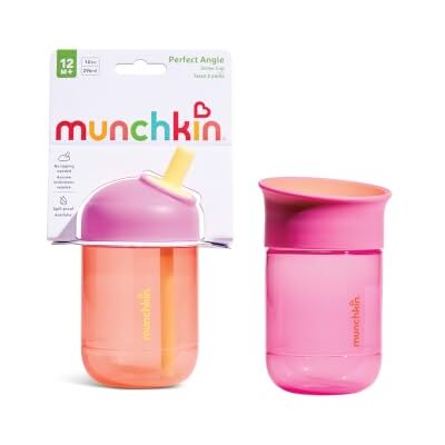 Munchkin 2 Pack Perfect Angle Straw Cup and Miracle Baby Cup 296 ml Coral Munchkin 2 Pack Perfect Angle Straw Cup and Miracle Baby Cup 296 ml Coral