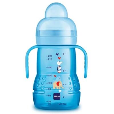 MAM Trainer Cup with Skinsoft Silicone Teat, Leakproof, Easy to Grab, 4+ Months, 220 ml, Blue MAM Trainer Cup with Skinsoft Silicone Teat, Leakproof, Easy to Grab, 4+ Months, 220 ml, Blue