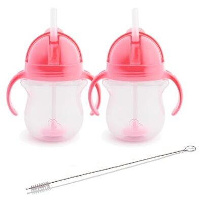 Munchkin 2 Pack Tip&Sip Baby & Toddler Weighted Straw Cups 207ml Pink Munchkin 2 Pack Tip&Sip Baby & Toddler Weighted Straw Cups 207ml Pink