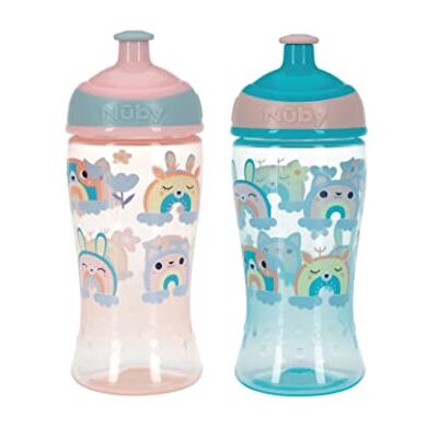 Nuby Super Slurp Free-Flow Water Bottle, 2-Pack, 360ml, 18M+, Rainbows Spill Proof Free-Flow Active Toddler Sippy Cup, Dishwasher & Microwave Safe, Retractable Hard Spout for Easy Transition Nuby Super Slurp Free-Flow Water Bottle, 2-Pack, 360ml, 18M+, Rainbows Spill Proof Free-Flow Active Toddler Sippy Cup, Dishwasher & Microwave Safe, Retractable Hard Spout for Easy Transition