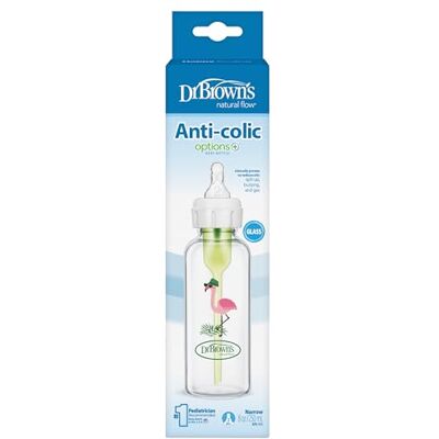 Dr. Brown's Dr. Browns Narrow Neck Options and Feeding Glass Bottle with Flamingo Deco with L2 Nipple, 250 ml Capacity Dr. Brown's Dr. Browns Narrow Neck Options and Feeding Glass Bottle with Flamingo Deco with L2 Nipple, 250 ml Capacity