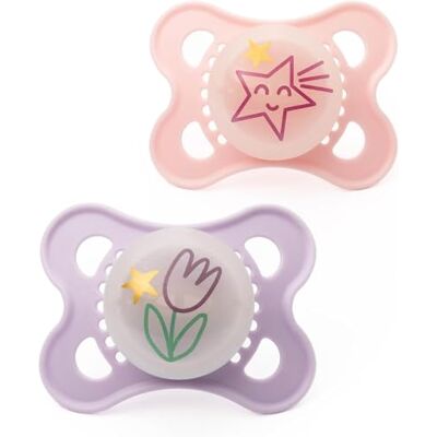 MAM Night Glow in the Dark Soother - Bird - 0-6 months - Pack of 2 MAM Night Glow in the Dark Soother - Bird - 0-6 months - Pack of 2