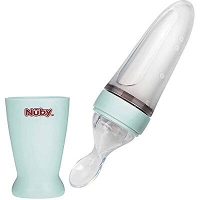 Nuby 100% Silicone Feeding Spoon for Babies with Protective Cap Ideal for on The go BPA-Free Green 3+ Months Nuby 100% Silicone Feeding Spoon for Babies with Protective Cap Ideal for on The go BPA-Free Green 3+ Months