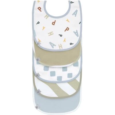 Lässig Baby Bibs Set (5 Pack) with Velcro Fastener Cotton Waterproof/Value Pack Bib Happy Fruits Light Blue Light Khaki Lässig Baby Bibs Set (5 Pack) with Velcro Fastener Cotton Waterproof/Value Pack Bib Happy Fruits Light Blue Light Khaki