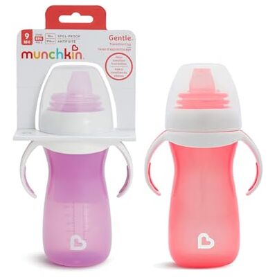 Munchkin Gentle Transition Baby Bottles 2 Pack Babies and Toddler Bottle with Handles and Lids Kids Water Bottle with Spout Non Spill Baby Led Weaning for 9+ Months 10oz/296ml Pink/Purple Munchkin Gentle Transition Baby Bottles 2 Pack Babies and Toddler Bottle with Handles and Lids Kids Water Bottle with Spout Non Spill Baby Led Weaning for 9+ Months 10oz/296ml Pink/Purple