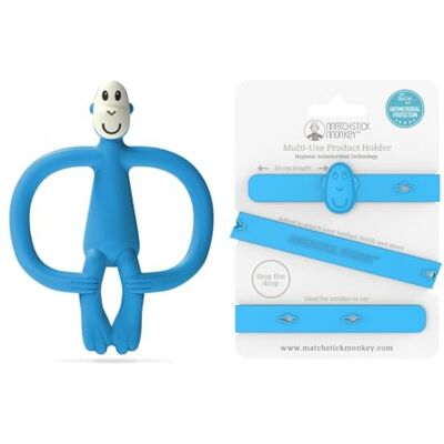 Matchstick Monkey Original Teether with Holder, Blue Silicone Baby Teether With Textured Bumps For Teething Relief, Teething Toy For Easy Application Of Teething Gel Matchstick Monkey Original Teether with Holder, Blue Silicone Baby Teether With Textured Bumps For Teething Relief, Teething Toy For Easy Application Of Teething Gel