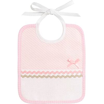 FILET Bib with Pocket in Aida Cloth to be Embroidered, Pink, One Size FILET Bib with Pocket in Aida Cloth to be Embroidered, Pink, One Size