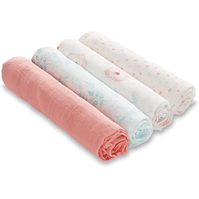 aden + anais Essentials Muslin Swaddle Blankets for Baby Girls and Boys, Newborn Receiving Blanket for Swaddling, 100% Cotton Baby Swaddle Wrap, 4 Pack, Full Bloom aden + anais Essentials Muslin Swaddle Blankets for Baby Girls and Boys, Newborn Receiving Blanket for Swaddling, 100% Cotton Baby Swaddle Wrap, 4 Pack, Full Bloom