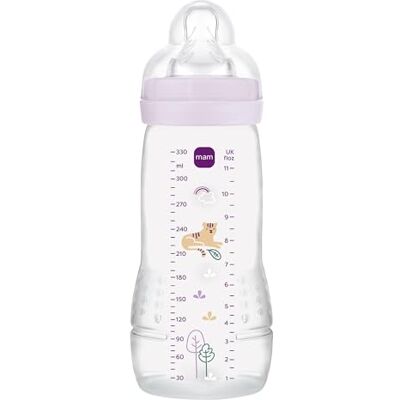 MAM Easy Active Baby Bottle, Easy-to-Grip Ergonomic Bottle, Large Learning Bottle, No. 3 Silicone Teat and Leak-Proof Lid, 4+ Months, Pink, 330 ml MAM Easy Active Baby Bottle, Easy-to-Grip Ergonomic Bottle, Large Learning Bottle, No. 3 Silicone Teat and Leak-Proof Lid, 4+ Months, Pink, 330 ml