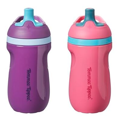 Tommee Tippee Insulated Sporty Spout Non-Spill Toddler Cup, 266ml, 12m+, Pack of 2, with Leak-Proof Valve and Handle, in Fun Bright Colours, Pink & Purple Tommee Tippee Insulated Sporty Spout Non-Spill Toddler Cup, 266ml, 12m+, Pack of 2, with Leak-Proof Valve and Handle, in Fun Bright Colours, Pink & Purple