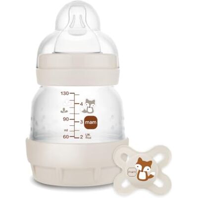 MAM Easy Start Anti-Colic Baby Bottles 1 Pack (130ml) Self-Sterlising Baby Milk Bottle Slow Flow Teat Size 1 Newborn Essentials Unisex with Start MAM Easy Start Anti-Colic Baby Bottles 1 Pack (130ml) Self-Sterlising Baby Milk Bottle Slow Flow Teat Size 1 Newborn Essentials Unisex with Start