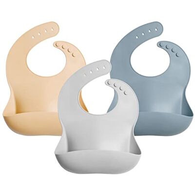 GODR7OY Bibs Baby Bibs, Soft and Foldable Weaning Bibs, Light Adjustable Bib with Wide Food Crumb Catcher Pocket, 3PCS Silicone Bibs for Babies, Natural & Gray GODR7OY Bibs Baby Bibs, Soft and Foldable Weaning Bibs, Light Adjustable Bib with Wide Food Crumb Catcher Pocket, 3PCS Silicone Bibs for Babies, Natural & Gray