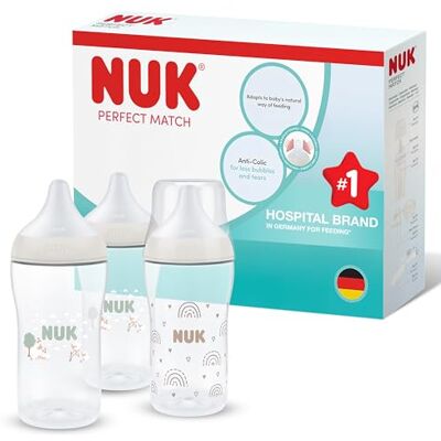 NUK Perfect Match Baby Bottle 3+ Months 260ml Anti Colic Feeding Bottle PP Temperature Control Indicator Sheep 3 Count NUK Perfect Match Baby Bottle 3+ Months 260ml Anti Colic Feeding Bottle PP Temperature Control Indicator Sheep 3 Count