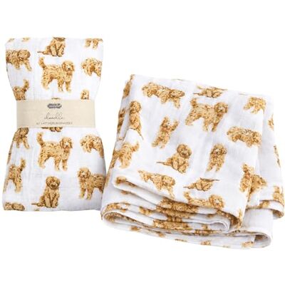 Mud Pie Golden Doodle Print Baby Swaddle Blanket, 47" x 47", Mud Pie Golden Doodle Print Baby Swaddle Blanket, 47" x 47",